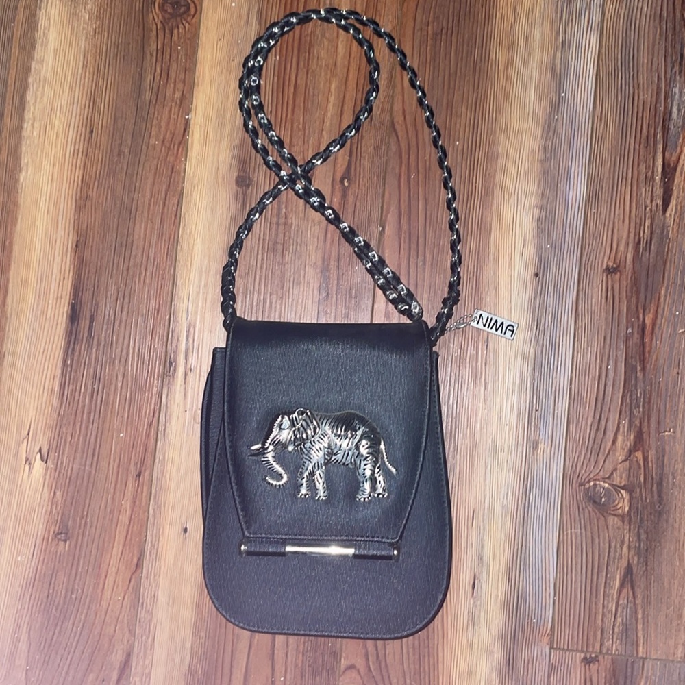 Black Crossbody Bag with Elephant Detail